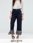 Asos Petite Authentic Straight Leg Jeans In James Wash With Fringe Hem