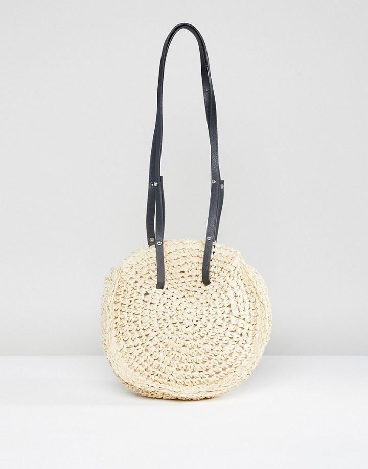 Bershka Circle Straw Cross Body Bag In Tan - Beige