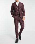 Harry Brown Check Skinny Fit Suit Pant-red