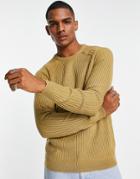Asos Design Knit Rib Crew Neck Sweater In Tan-brown