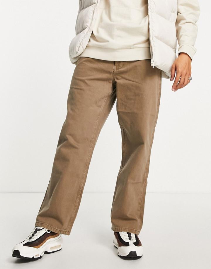 Pull & Bear Wide Leg Pants In Dark Beige-brown