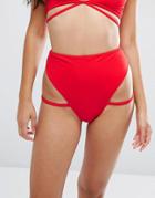 Asos Lattice Strap High Leg Bikini Bottom - Red