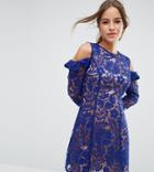 Asos Petite Lace Cold Shoulder Shift Mini Dress - Blue