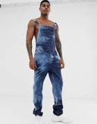 Asos Design Denim Overalls In Tie Dye Blue