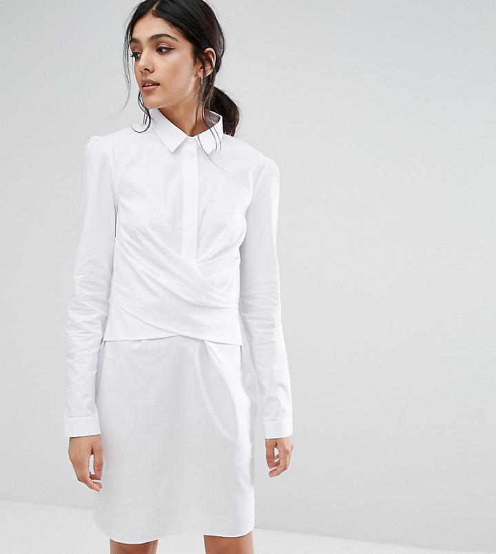 Asos Tall Cotton Wrap Front Shirt Mini Dress - White