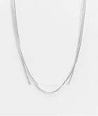 Asos Design Slim Layered Box Chain Necklace In Silver Tone