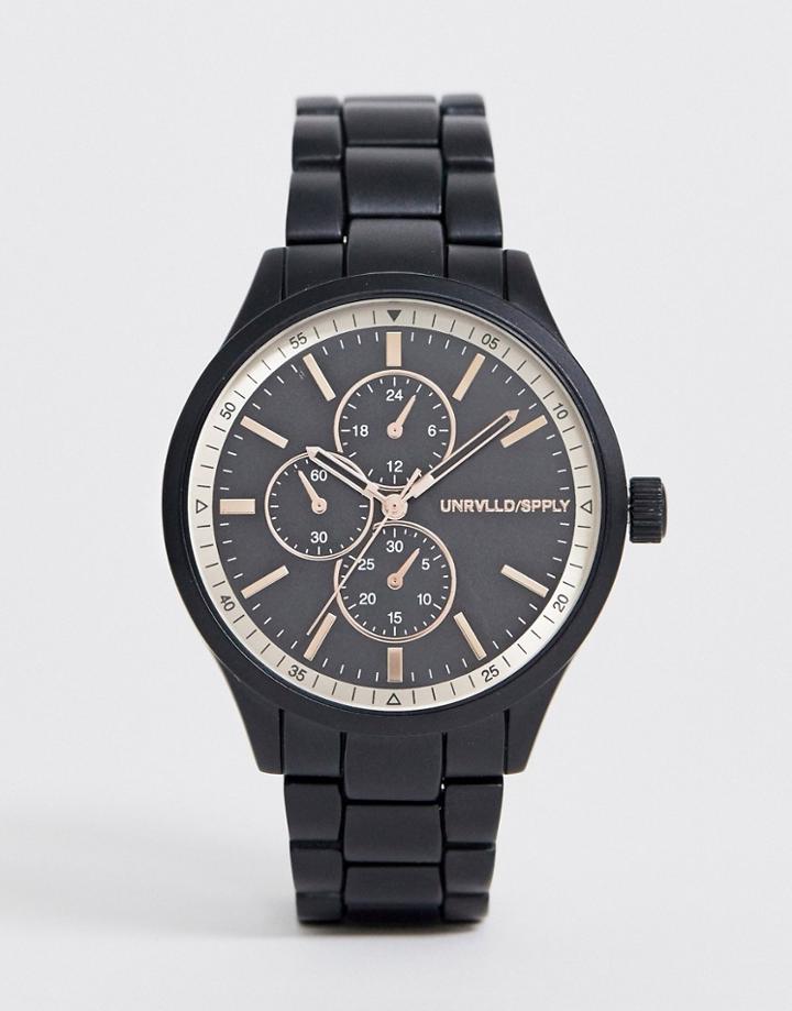 Asos Design Bracelet Watch In Black With Rose Gold Sub Dial Detail
