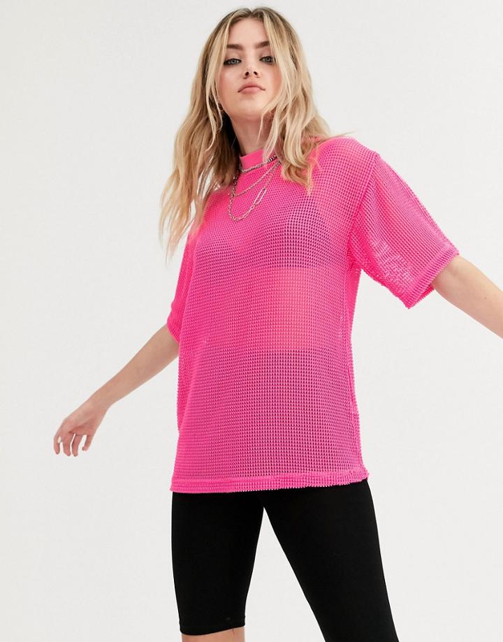 Asos Design Oversized Mesh T-shirt-pink