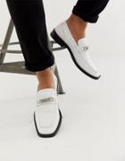 Asos Design Square Toe Loafers In White With Chain