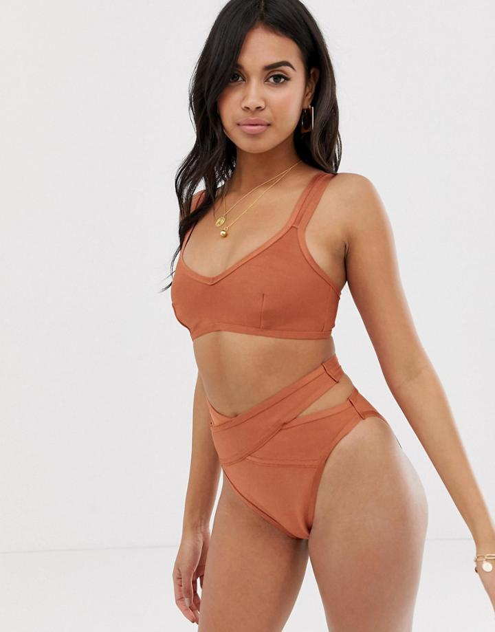 Asos Design Bandage Bikini Bottom In Soft Mink-pink