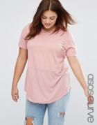 Asos Curve Contrast Ribbed Panel T-shirt - Pink