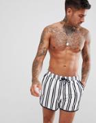 Asos Design Runner Swim Shorts With Stripe Print In Short Length - White