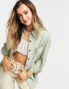 Pieces Oversized Shirt In Sage-green