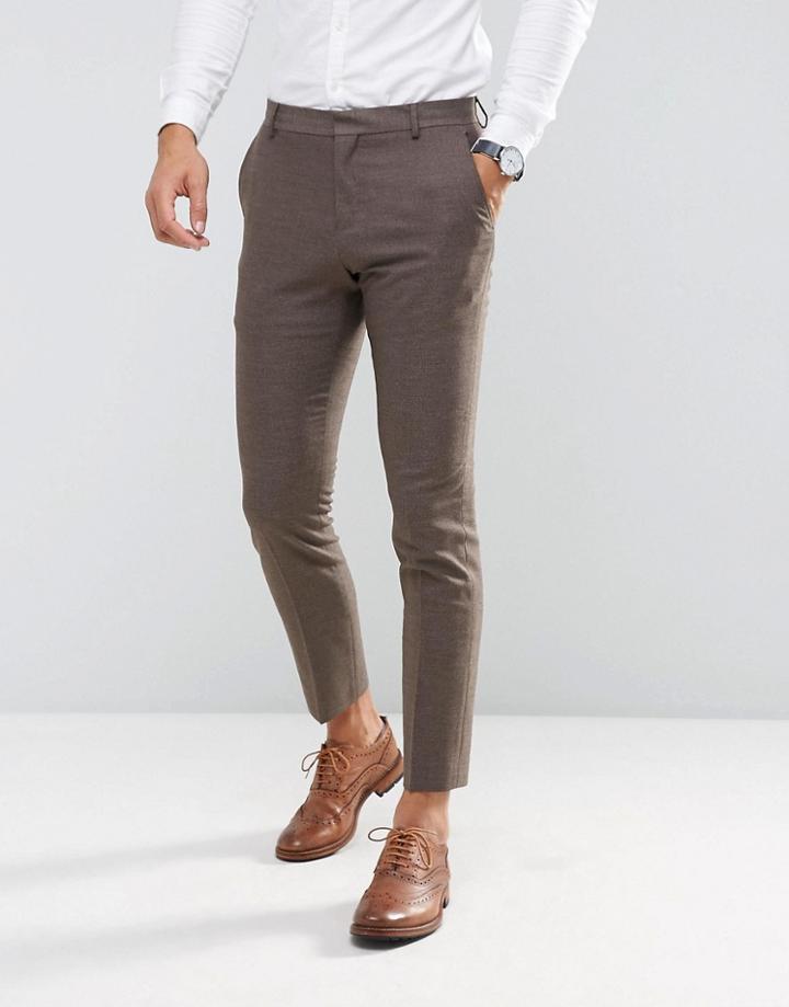 Selected Homme Slim Suit Pant In Texture - Brown