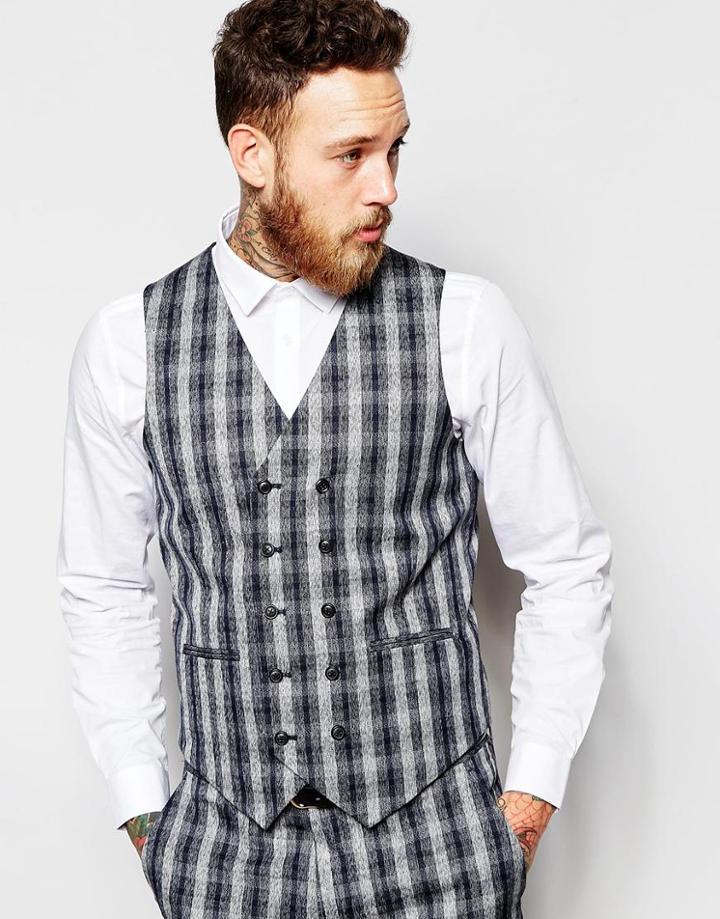 Asos Slim Fit Vest In Check - Black