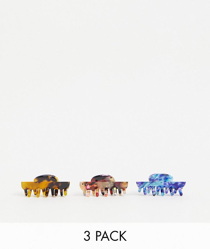 Asos Design 3 Pack Mini Hair Claws In Mixed Resin-multi