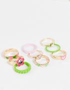 Madein. Pack Of Chunky Rings In Lime Green And Baby Pink-multi