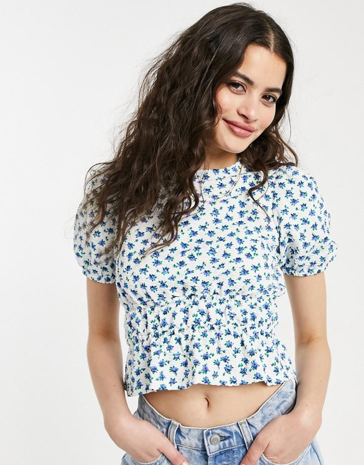 Miss Selfridge Shirred Waist Top In Ditsy Floral-multi