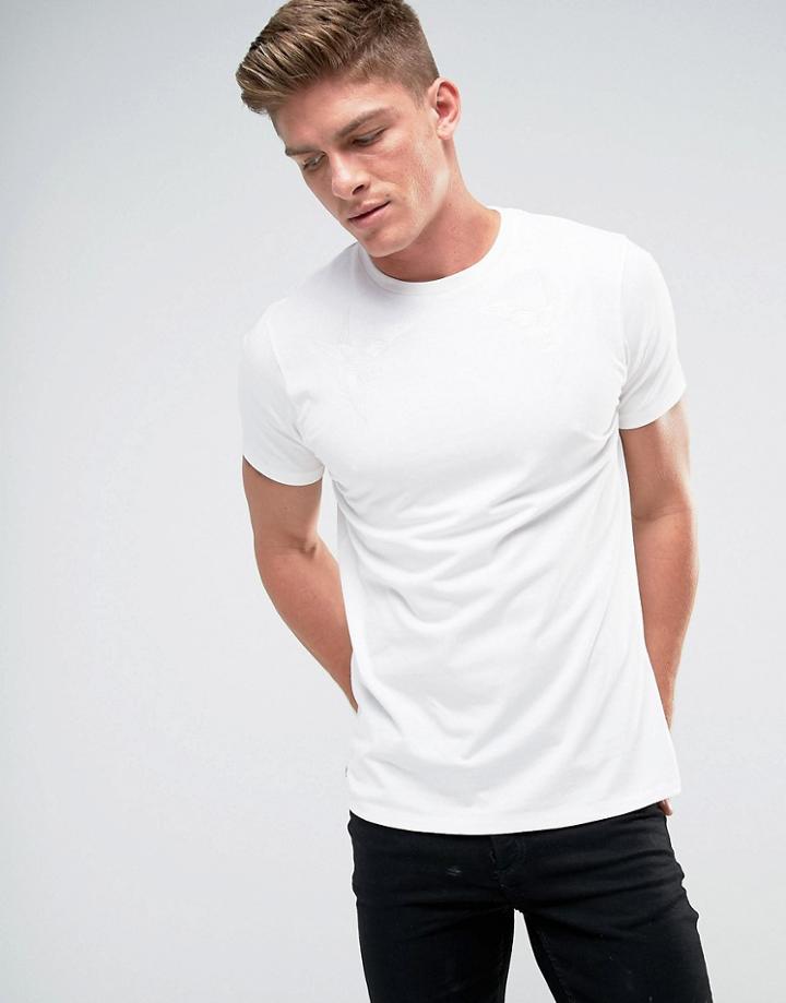 Threadbare Eagle Embroidered Shoulder T-shirt - White