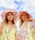 Labelrail X Olivia & Alice Wide Brimmed Bucket Hat With Ties And Frill Edge In Abstract Line Print-pink