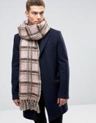 Asos Check Scarf In Brushed Yarn In Pink - Pink