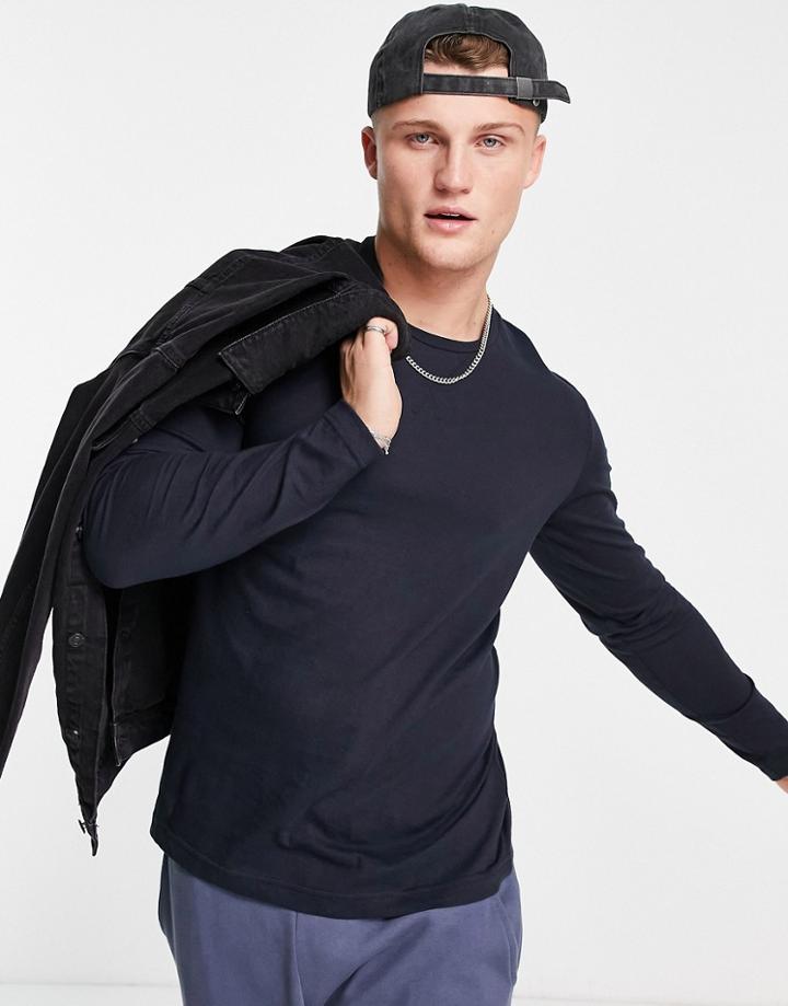 Brave Soul Long Sleeve Top In Navy