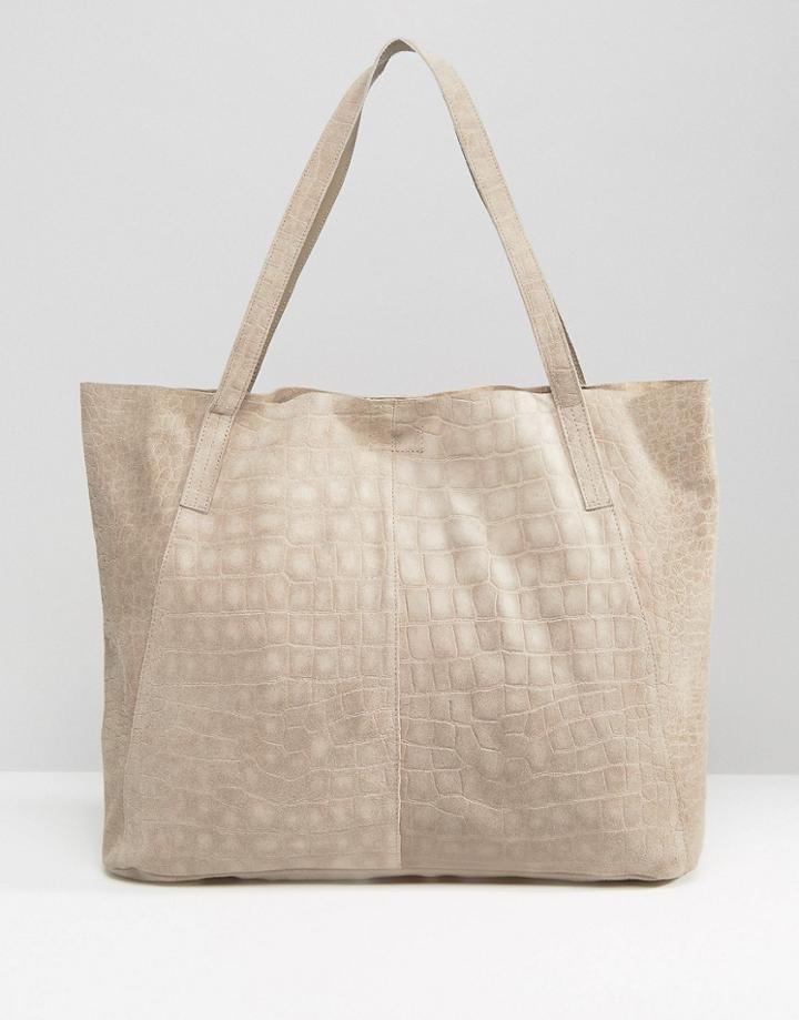 Asos Suede Embossed Croc Shopper Bag - Mink