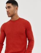 Asos Design Muscle Fit Lightweight Cable Sweater In Burnt Orange - Orange