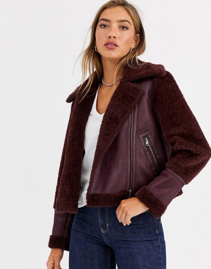 Urbancode Bonded Aviator Jacket With Borg Panels-red
