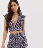 Sisters Of The Tribe Petite High Waist Shorts In Floral Two-piece-navy