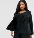 Fashion Union Plus Blazer With Scallop Colar Two-piece - Black