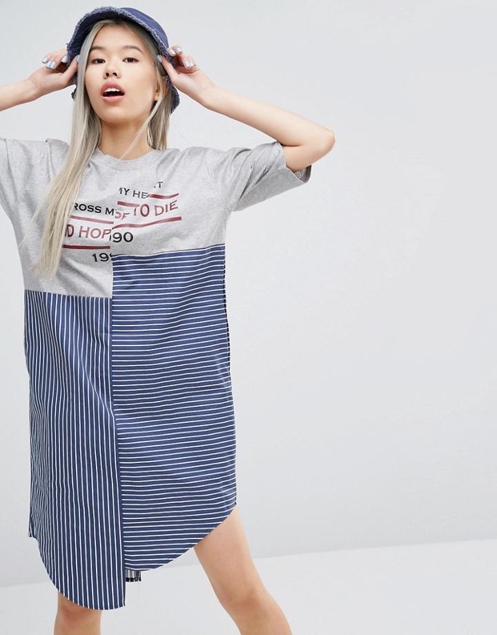 Stylenanda Half And Half Deconstructed T-shirt Dress - Gray