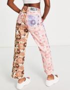 The Ragged Priest Relaxed Straight Leg Jeans In Contrast Retro Floral Denim-multi