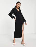 Pretty Lavish Bardot Knitted Mini Dress In Black