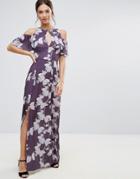 Hope & Ivy Cold Shoulder Floral Maxi Dress - Purple
