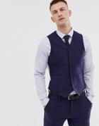 Asos Design Wedding Super Skinny Vest In Blue Micro Check - Blue