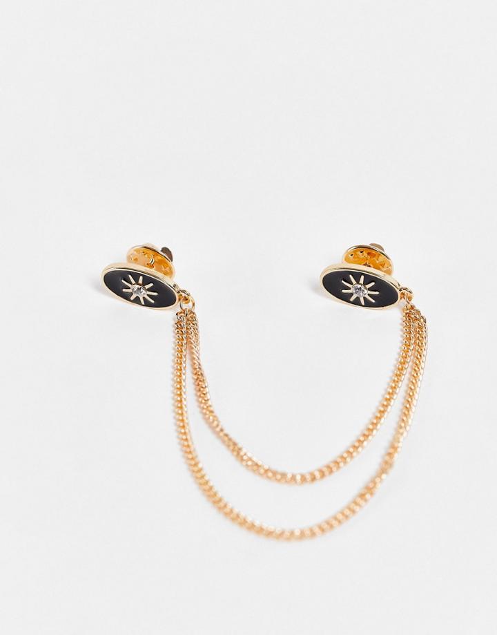 Asos Design Collar Tips With Black Enamel And Sun Design In Gold Tone