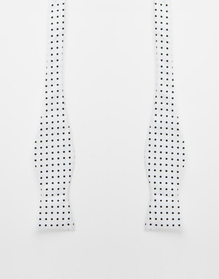 Asos Self Bow Tie With Black Polka Dots - White