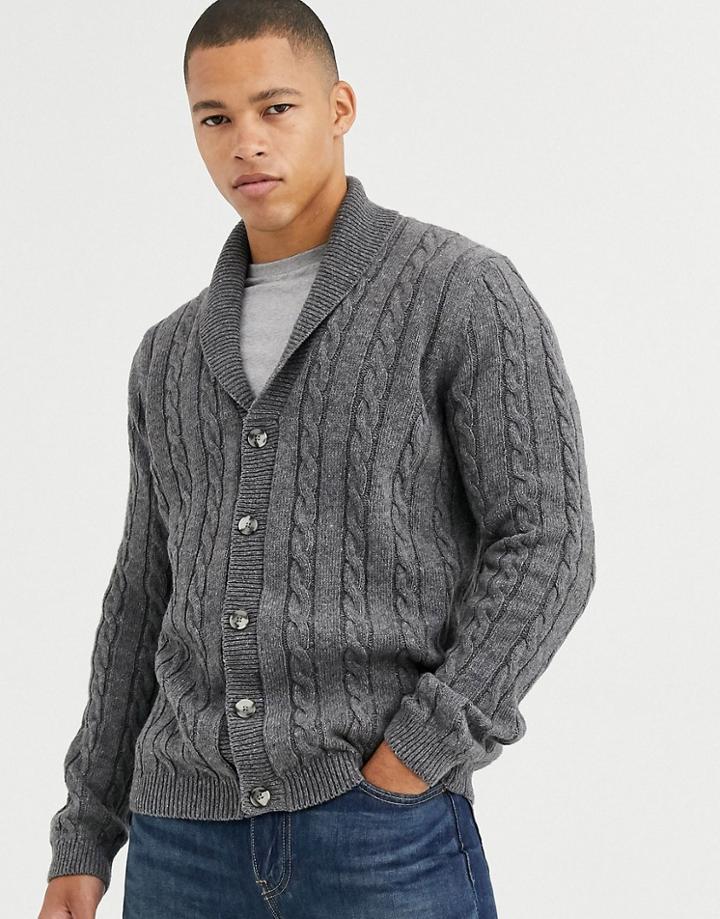 Asos Design Cable Knit Cardigan In Charcoal-gray