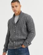 Asos Design Cable Knit Cardigan In Charcoal-gray