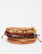 Asos Beaded Bracelet Pack In Brown - Brown