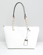 Aldo Structured Shopper Tote Bag With Chain Detail Handle - White
