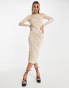 Fashionkilla Body-conscious Midi Dress With Open Back In Marble Print-multi