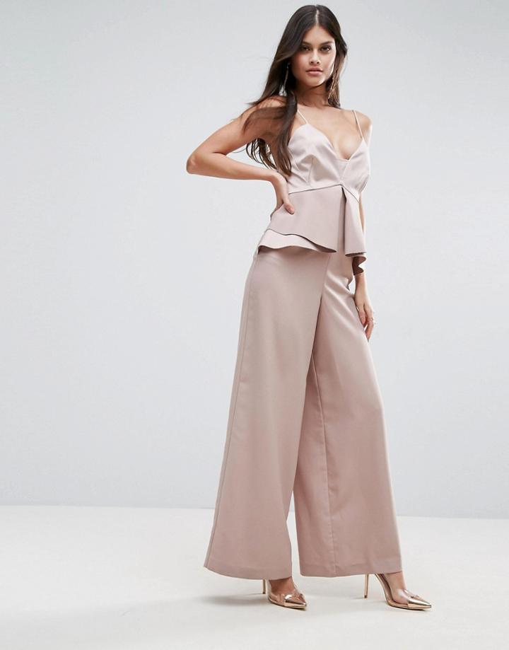 Asos Premium Occasion Jumpsuit With Pephem - Pink