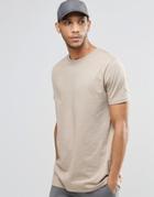 Asos Longline T-shirt In Relaxed Skater Fit In Beige - Silver Mink