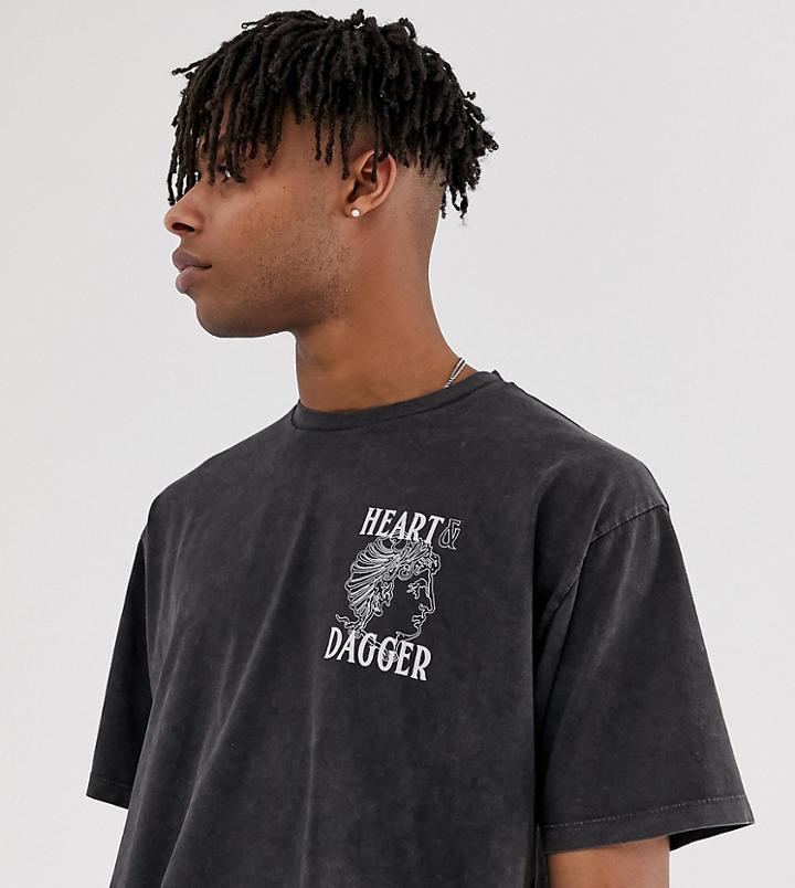 Heart & Dagger T-shirt With Acid Wash With Logo And Back Print - Green