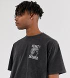 Heart & Dagger T-shirt With Acid Wash With Logo And Back Print - Green