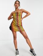 Pull & Bear Cross Strap Mini Dress In Green Retro Stripe