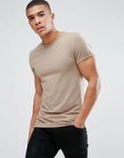 Asos Muscle Fit T-shirt With Crew Neck And Roll Sleeve - Brown