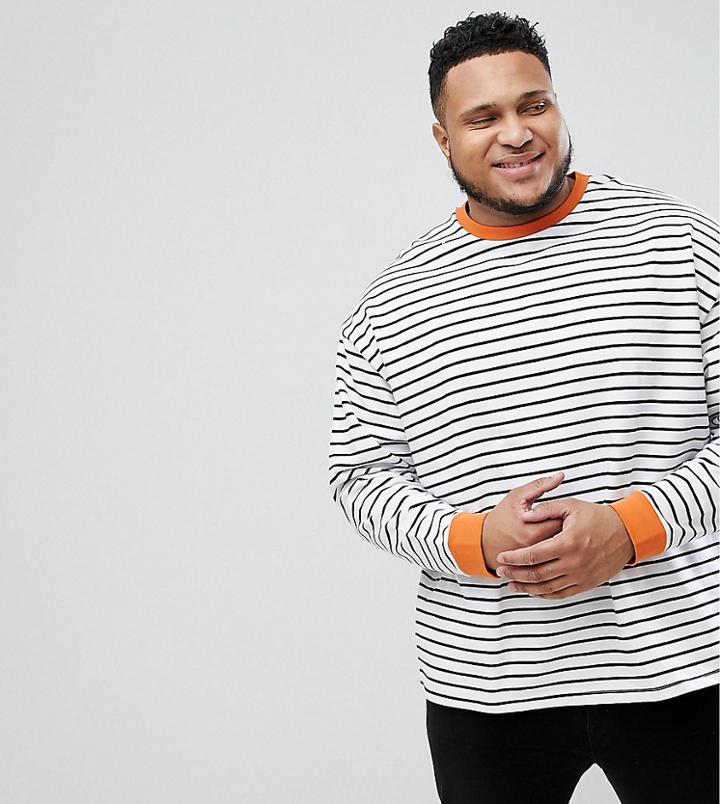 Asos Plus Striped Oversized Sweatshirt In Black & White - Black